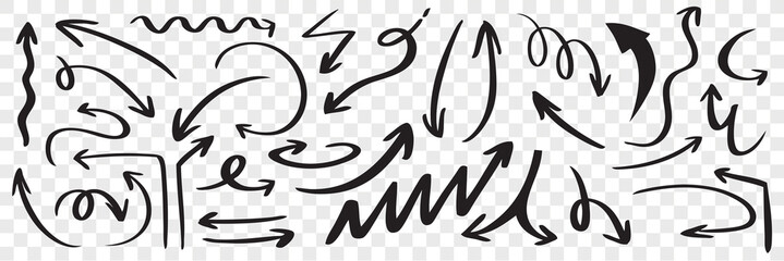 Set of hand drawn black arrows