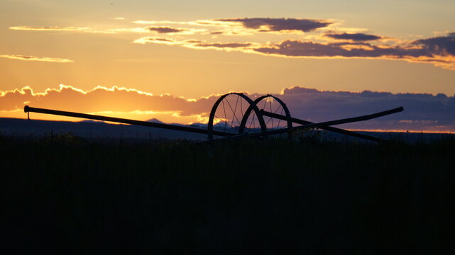 Irrigation equipment in a field around Driggs Idaho