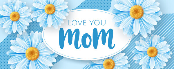 Happy Mothers day background with daisy flowers. Greeting card, invitation or sale banner template