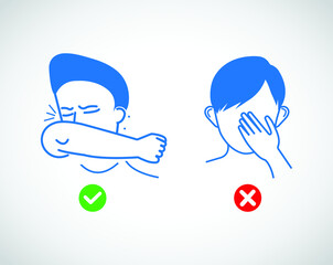 sneeze into elbow icon. corona virus prevention icon. do not touch face icon