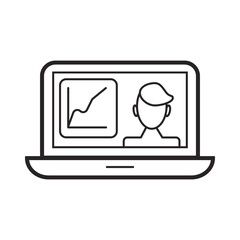 Lecturer icon vector. Business presentation in outline style. Presenter, webinar sign. Remote work, distance education, e-learning illustration for website. Elections, political debates symbol.