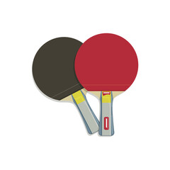 Two beautiful realistic rackets with a conical handles in red, black and blue colours for ping-pong close up isolated on white background. Equipment for table tennis.Raster flat illustration