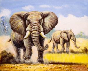 Oil Painting - Wild Elephant