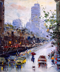 Oil Painting - Urban Street View, New York