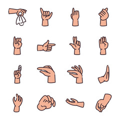 Fototapeta premium gestures with hands line and fill style icon set vector design