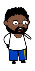 Worried Cartoon African American Man Thinking