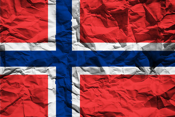 National flag of Norway on crumpled paper. Flag printed on a sheet. Flag image for design on flyers, advertising.