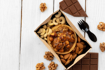 Sweet dessert with chocolate and close up