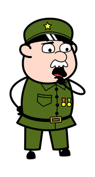recommend clip art: Worried Cartoon Military Man Thinking