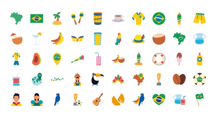 brazil flat style icon set vector design