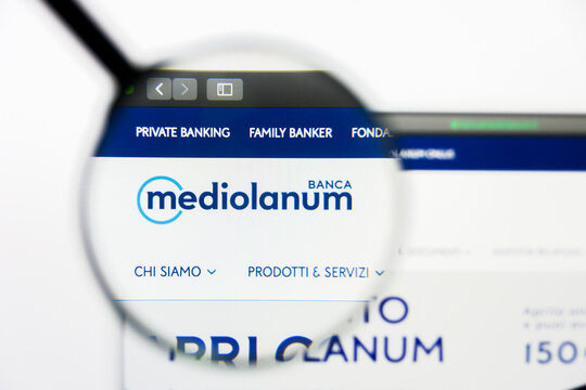 Los Angeles, California, USA - 23 March 2019: Illustrative Editorial of Banca Mediolanum website homepage. Banca Mediolanum logo visible on display screen.