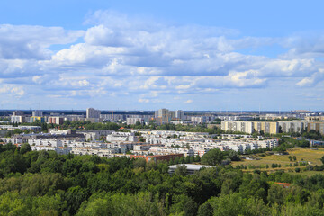 Fototapeta na wymiar View from the Kienberg Tower to Berlin-Marzahn, Germany