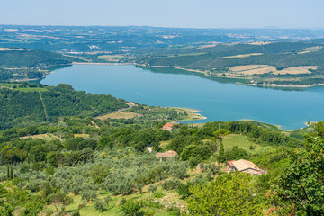 Fototapeta na wymiar Panoramic view of Lake Corbara, in the Province of Terni, Umbria, Italy.