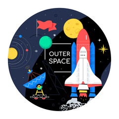 Outer space - colorful flat design style web banner
