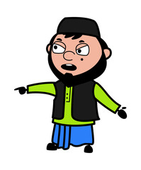 Muslim Man Pointing Finger Cartoon
