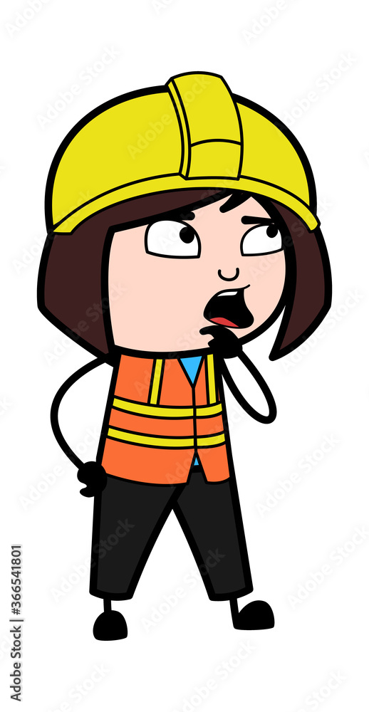 Sticker Lady Engineer Cartoon wondering