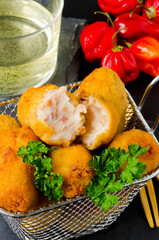 Spanish Cuisine. Tapas. Ham croquettes. Croquetas de jamon.