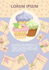 Template with dessert and place for text.