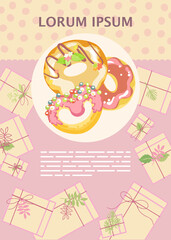 Template with dessert and place for text.