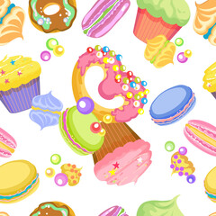 Seamless background with sweet desserts.
