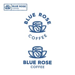 illustration of a blue rose and coffee bean design logo, with a touch of modern vintage style logo design
