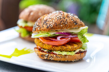 Fresh tasty meat free vegetarian burger made from high quality organic ingredients