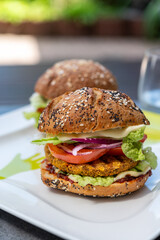 Fresh tasty meat free vegetarian burger made from high quality organic ingredients