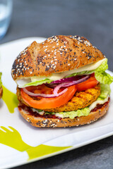 Fresh tasty meat free vegetarian burger made from high quality organic ingredients