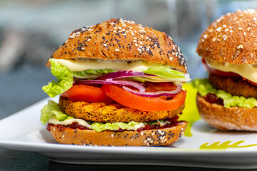 Fresh tasty meat free vegetarian burger made from high quality organic ingredients