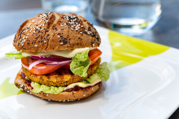 Fresh tasty meat free vegetarian burger made from high quality organic ingredients