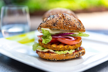 Fresh tasty meat free vegetarian burger made from high quality organic ingredients