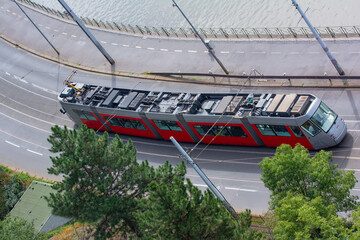 New tram from a height on a city street