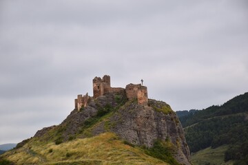 Fototapeta na wymiar Clavijo castle in ruin on top of a rocky rock, built in the 9th century, La Rioja.