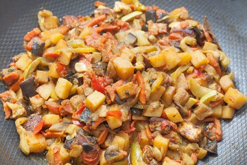 Indian vegetable dish sabzi in frying pan