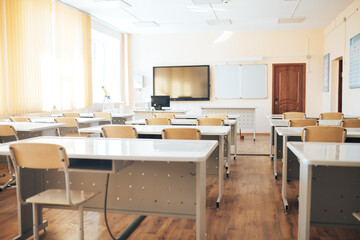 Empty school class during school holidays, back to school, children education