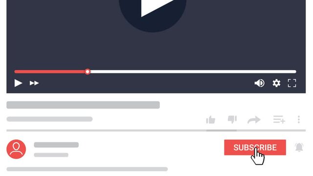 Video subscribe channel animation. Video player pc layout. Video online content mockup. Social media content video. 4K resolution. 