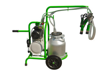 Modern small mobile milking machine isolated on a white background