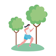 woman running wearing medical mask on outdoor, prevention coronavirus covid 19, on white background