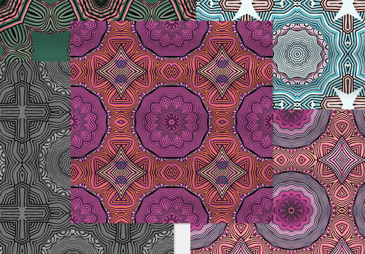 Seamless Pattern Collection Square with Mandala Motifs