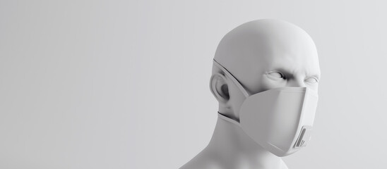 Model of human head wearing medical mask. Virus protection concept 3D Rendering