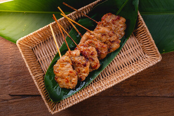 Top view Grilled pork sweet sauce, Thai street  food