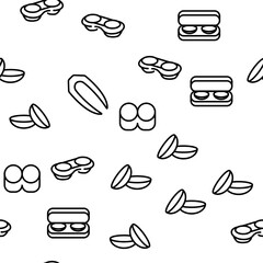 Contact Lens Accessory For Vision Vector Seamless Pattern Thin Line Illustration