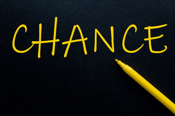 Naklejka na ściany i meble CHANCE Yellow Pen with yellow text own rent at the black background