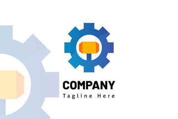 gear hammer illustration logo template