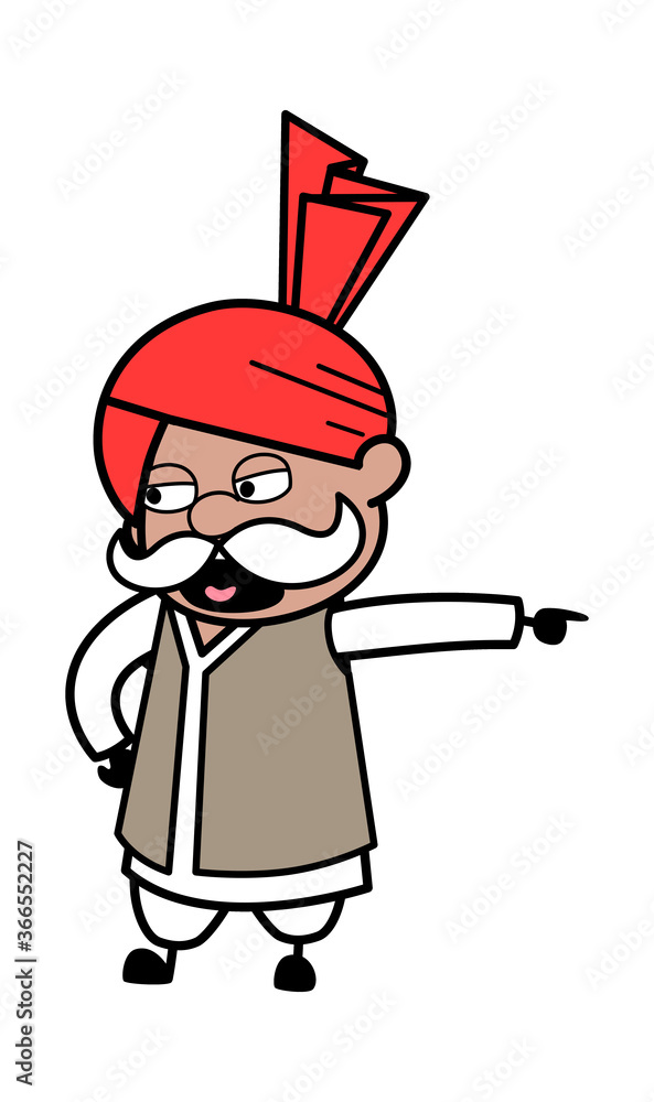 Canvas Prints Pointing Haryanvi Old Man Cartoon Illustration