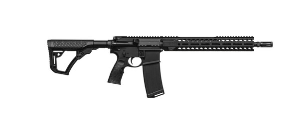 Modern automatic rifle isolated on white back Weapons for police, special forces and the army. ...