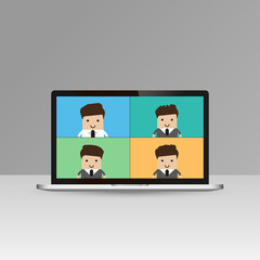 Online Virtual Meetings, Work from Home WFH During Coronavirus COVID-19 Pandemic Outbreak. Teleconference TV Video Conference Webinars or Remote Working. Enterprise Web Cloud Service Software Concept