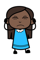 Covering Ears Black Girl Cartoon