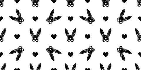 Seamless pattern for a sex shop. Rabbit mask black. Fetish. Bunny on a white background