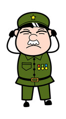 Covering Ears Military Man Cartoon